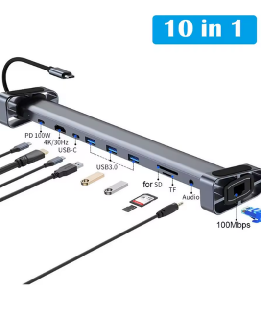 Base Conecta — Soporte y Hub 10 en 1 para Laptop